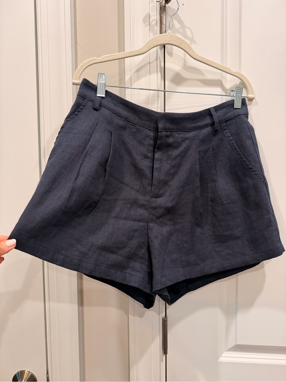 Heartloom Navy Pleated High-Rise Tailored Shorts